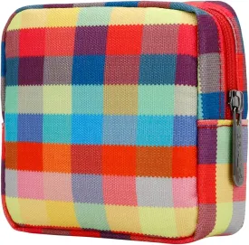 E-Tree Cute Mini Makeup Bag,Small Cosmetic Make up Pouch for Purse,Toiletry Zipper Pouch,Tech Bag,Electronic Organizer Travel Case,Coin Period Bag,Storage Pouches for Organization,Colorful Checkered