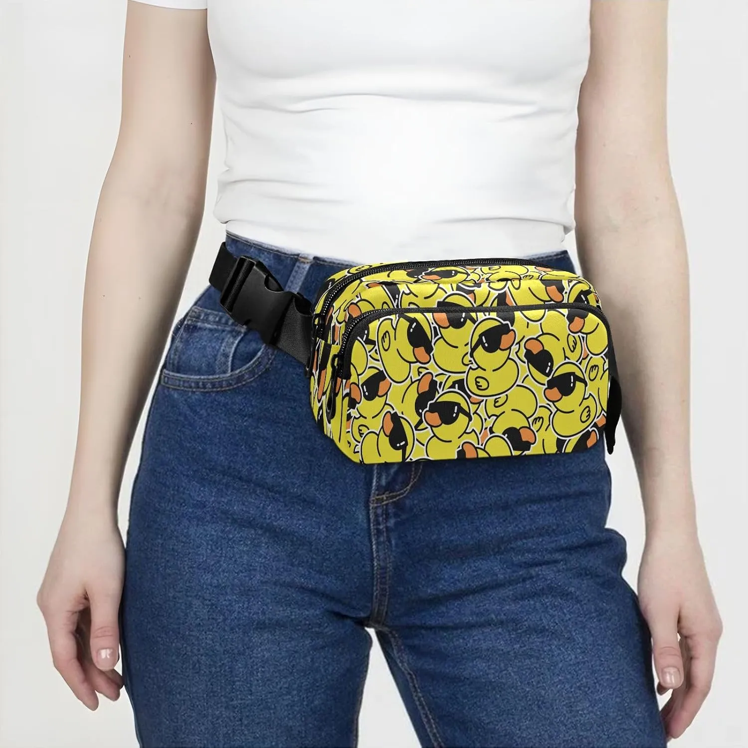 Exnundod Waist Bag Rubber Duck Sunglasses Fanny Crossbody Pack Cartoon with Adjustable Strap Hip Bum Bag for Running Hiking Traveling Outdoor