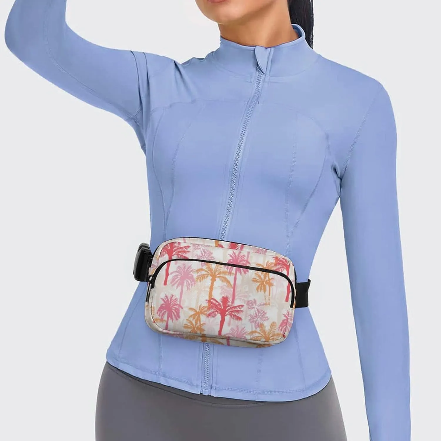 Fanny Pack for Women Men Tropical Palm Belt Bag Pink Orange Waist Pack Bum Bag for Running Cycling Hiking Travel Workout with Adjustable Strap
