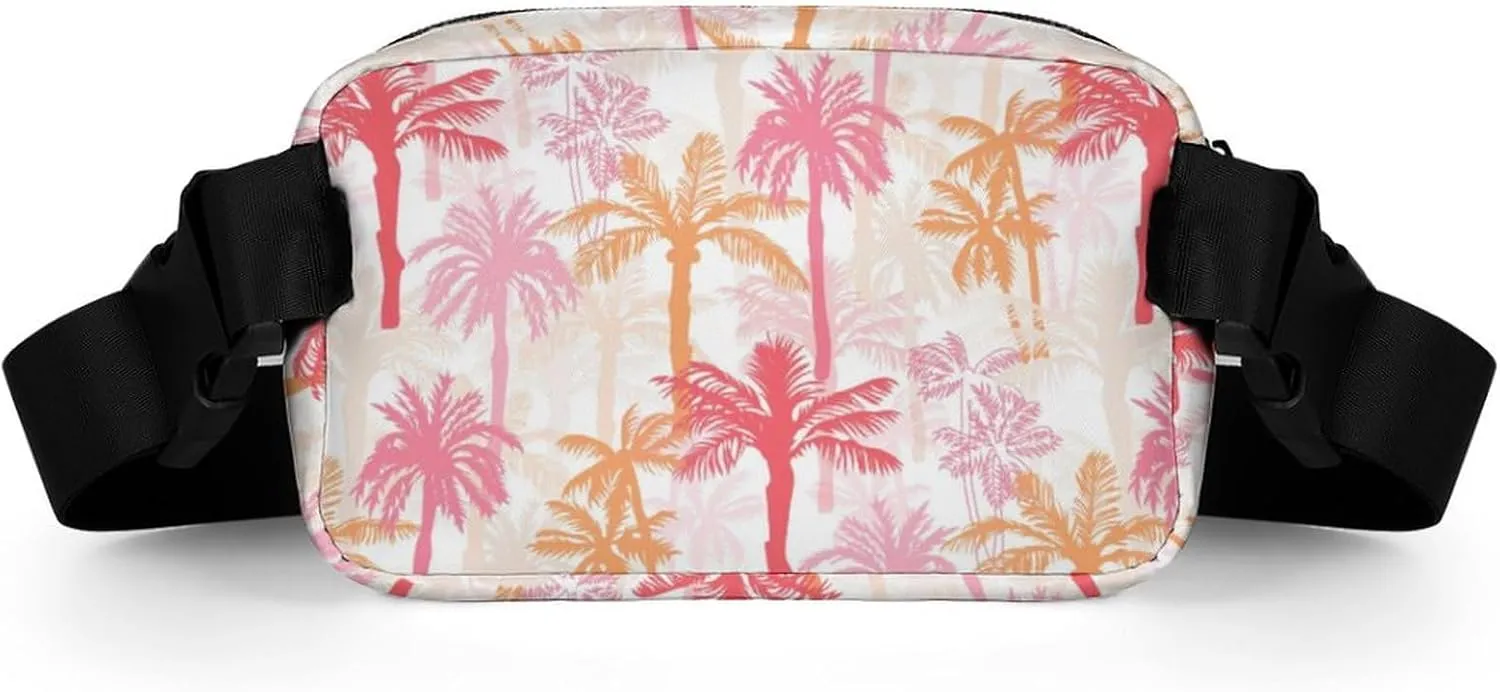 Fanny Pack for Women Men Tropical Palm Belt Bag Pink Orange Waist Pack Bum Bag for Running Cycling Hiking Travel Workout with Adjustable Strap