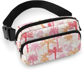 Fanny Pack for Women Men Tropical Palm Belt Bag Pink Orange Waist Pack Bum Bag for Running Cycling Hiking Travel Workout with Adjustable Strap