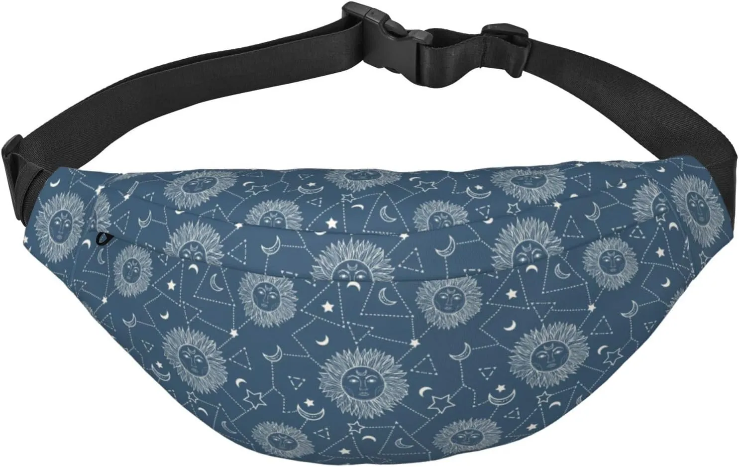 Fanny Pack for Women Men,Stars Sun Moon Blue Boho Large Crossbody Waist Pack Belt Bag for Workout Hiking Running Travel, Onesize