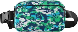 Fanny Packs for Women Men Navy Hibiscus Palm Belt Bag Waist Pouch Packs Crossbody Bag Running Hiking Fanny Pack Gifts for Girls Boys