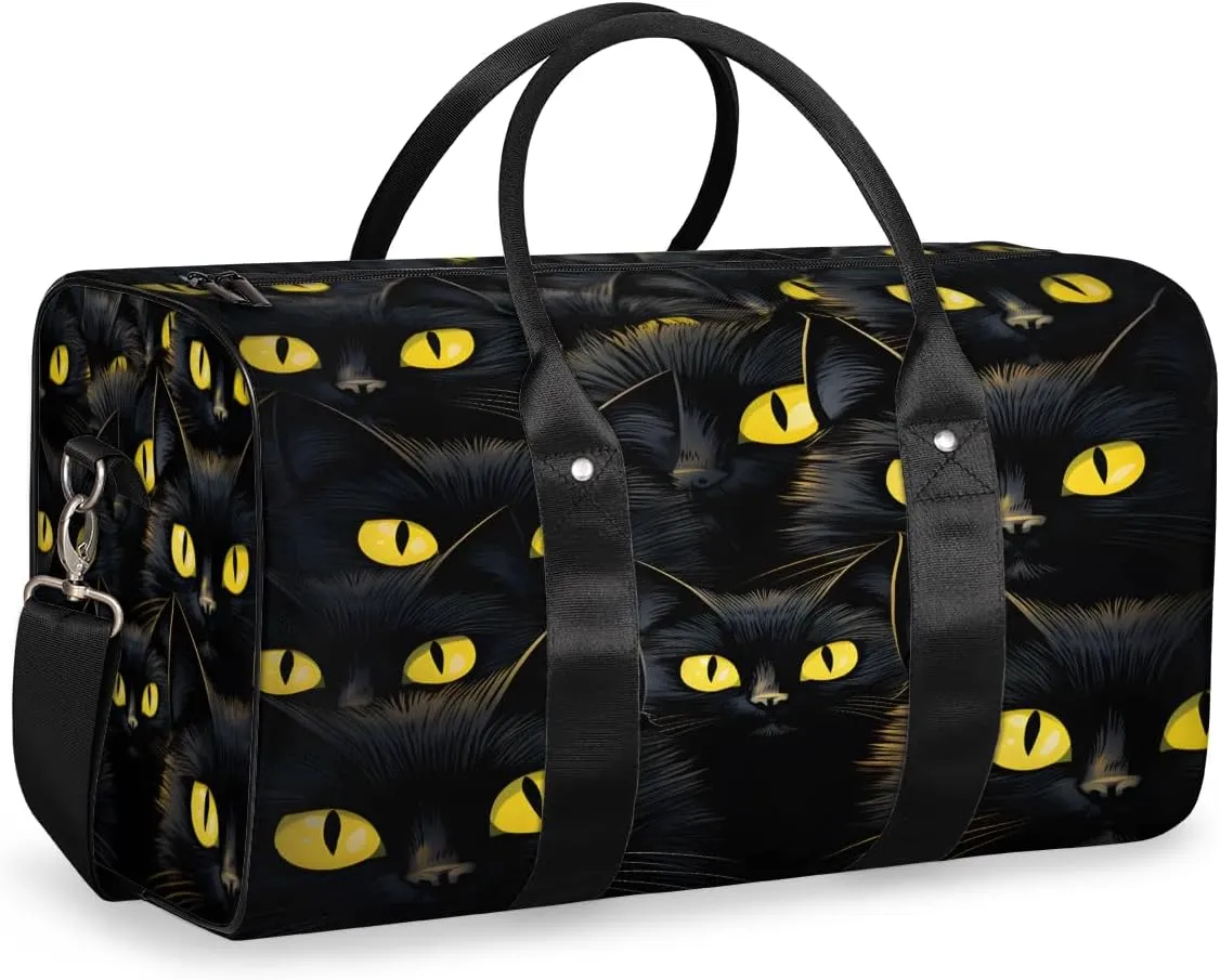 Funny Travel Duffle Bag, Sports Gym Bags for Women Men, Carry On Weekender Overnight Bag, Black Cat Workout Hospital Airplane Trips Bag