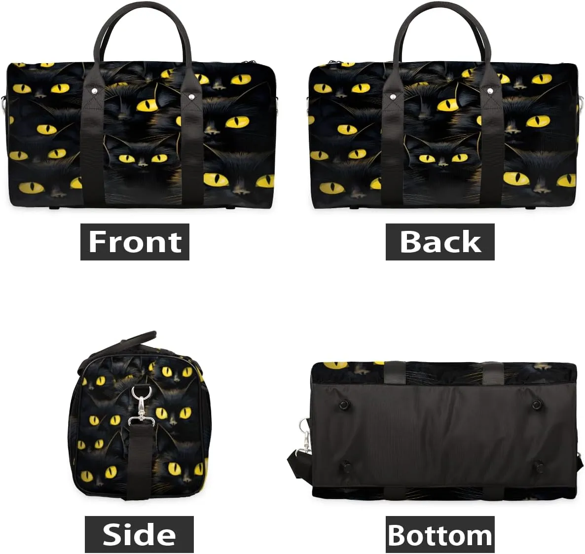 Funny Travel Duffle Bag, Sports Gym Bags for Women Men, Carry On Weekender Overnight Bag, Black Cat Workout Hospital Airplane Trips Bag