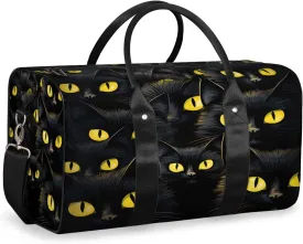 Funny Travel Duffle Bag, Sports Gym Bags for Women Men, Carry On Weekender Overnight Bag, Black Cat Workout Hospital Airplane Trips Bag