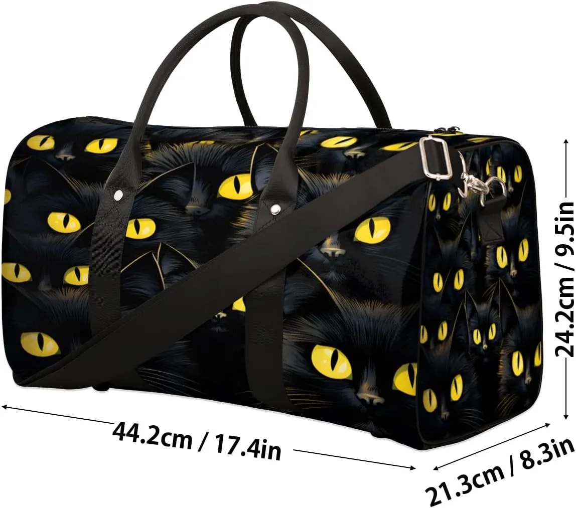 Funny Travel Duffle Bag, Sports Gym Bags for Women Men, Carry On Weekender Overnight Bag, Black Cat Workout Hospital Airplane Trips Bag