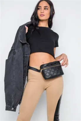 Galaxy Quilted Leather Waist Bag (Black)