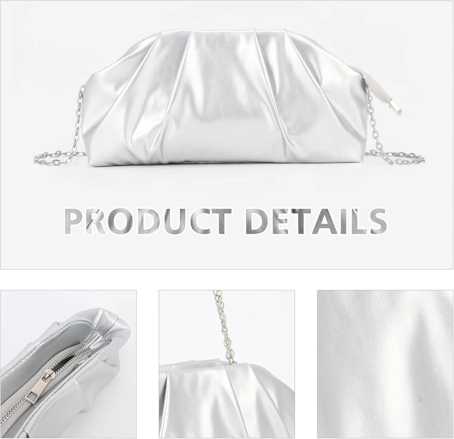 GOKTOW Ruched Dumpling Clutch Purse Women's Evening Bag Soft Vegan Leather Handbags for Weddings Proms Cocktail-Gemma