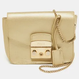 Gold Leather Mini Metropolis Chain Crossbody Bag
