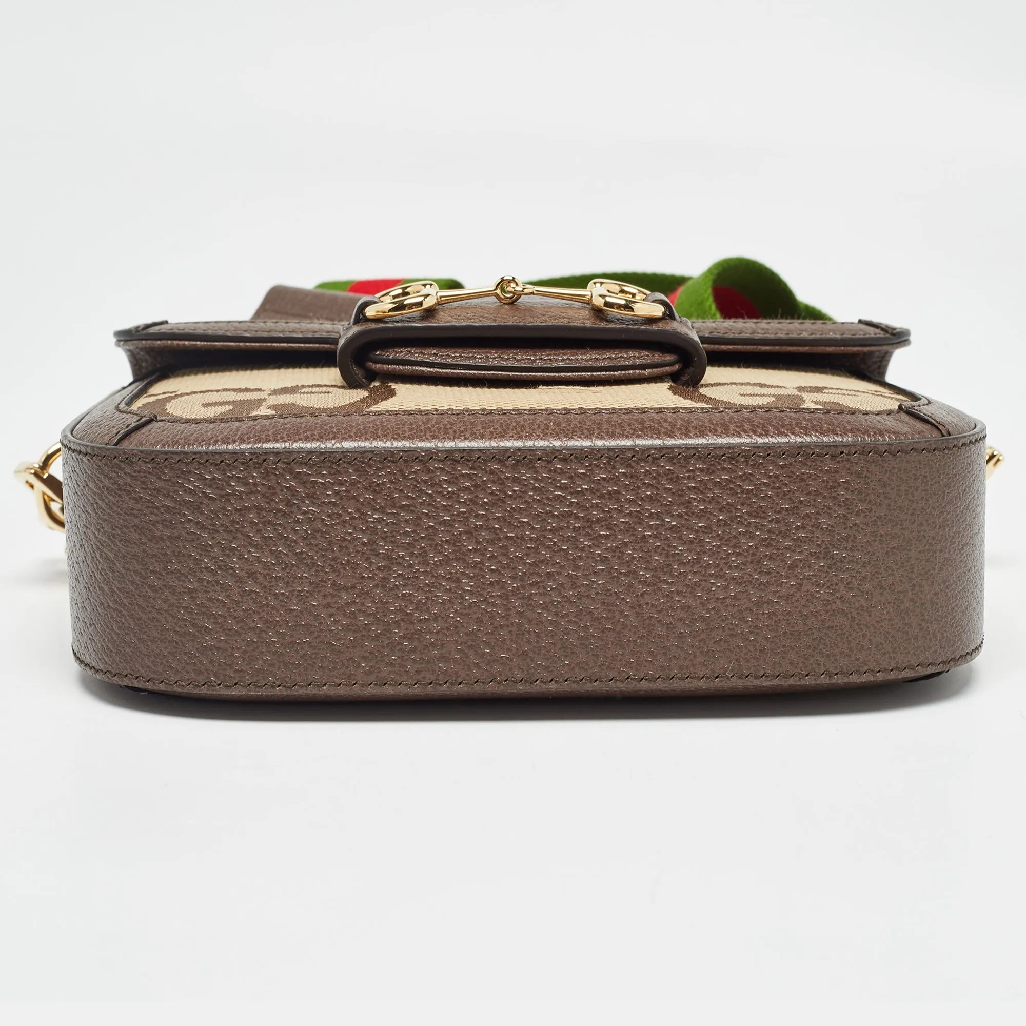 Gucci Beige/brown Gg Canvas Leather Horsebit 1955 Crossbody Bag