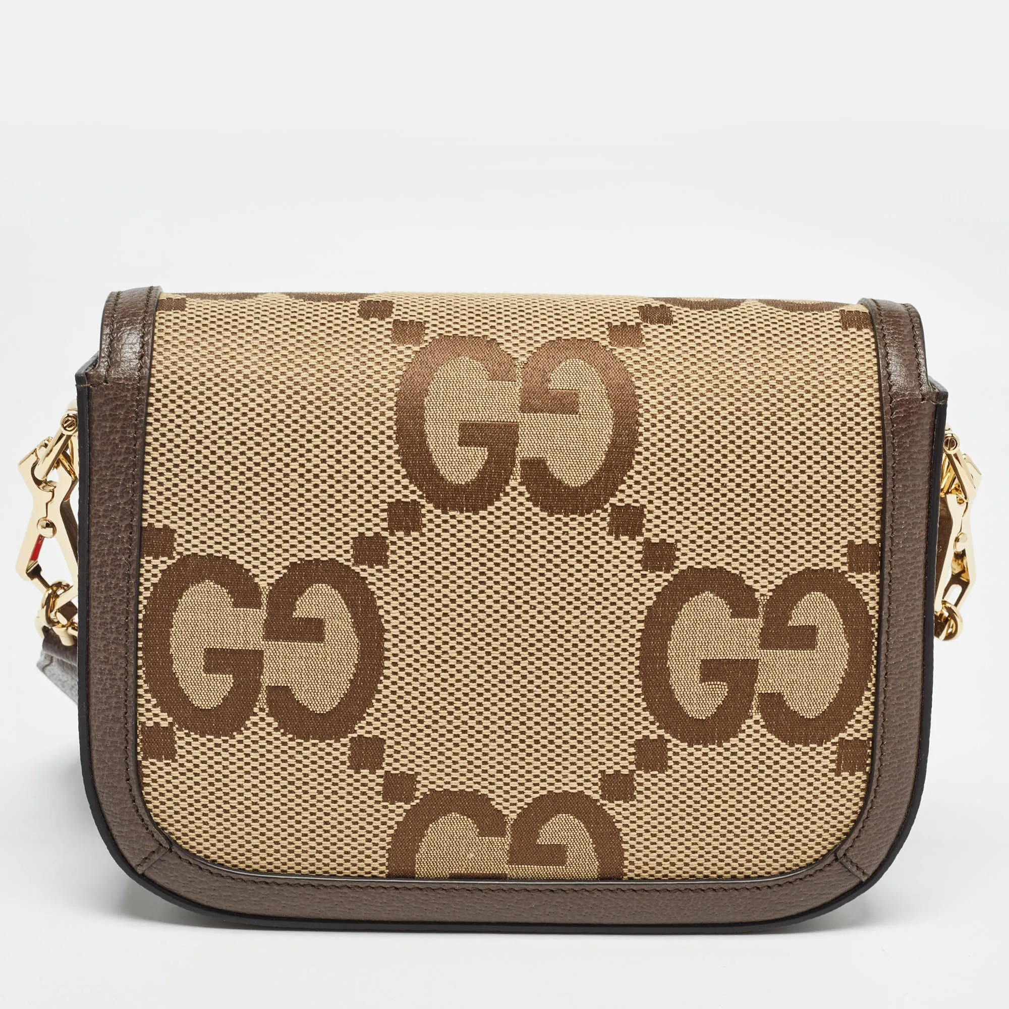 Gucci Beige/brown Gg Canvas Leather Horsebit 1955 Crossbody Bag