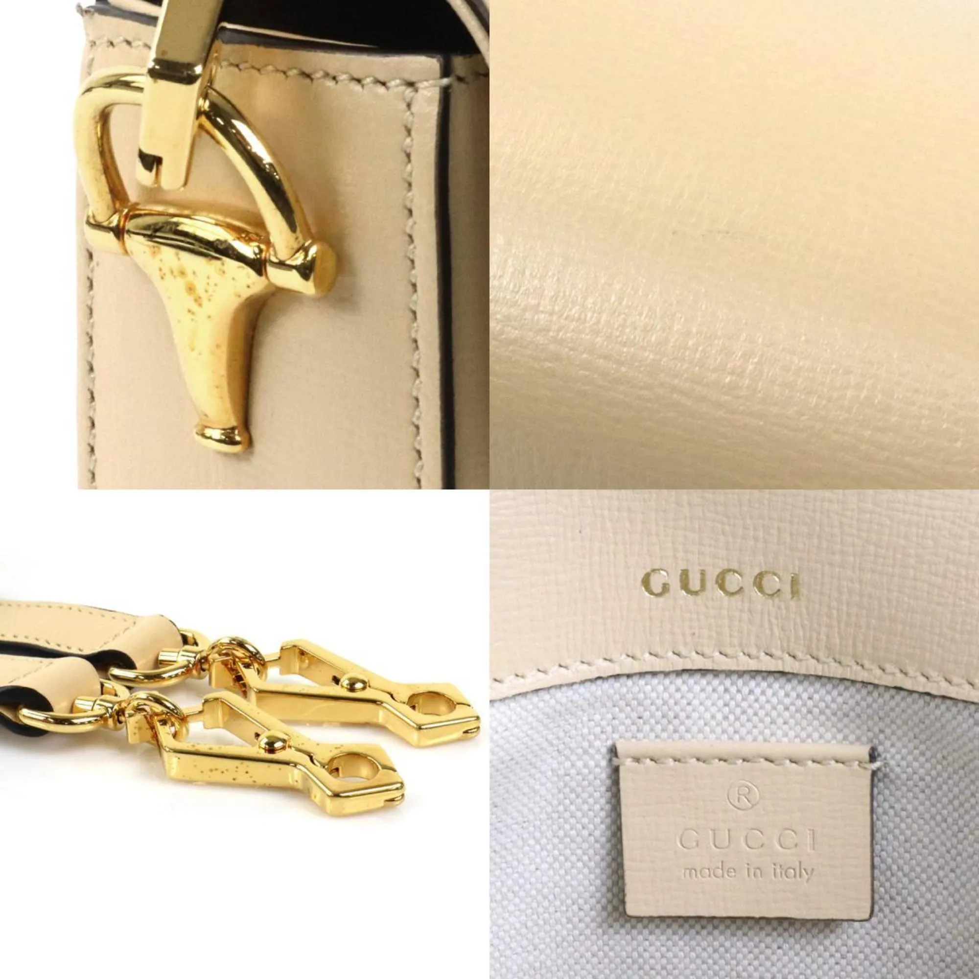 GUCCI Crossbody Shoulder Bag Horsebit 1955 Leather Beige Ladies 658574