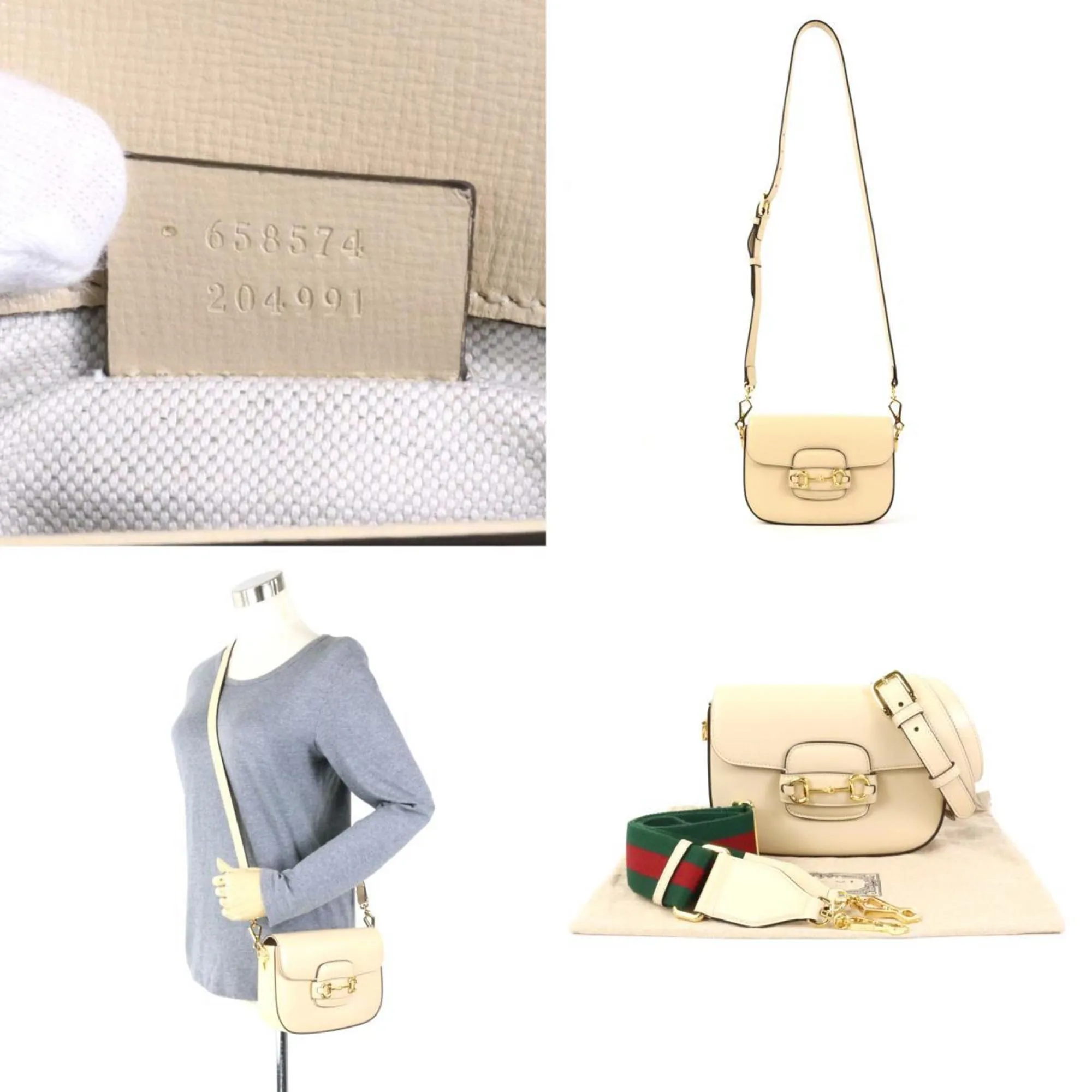 GUCCI Crossbody Shoulder Bag Horsebit 1955 Leather Beige Ladies 658574