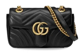 Gucci GG Marmont Mini Black Chevron Leather with Gold Chain 446744 DTDIT 1000