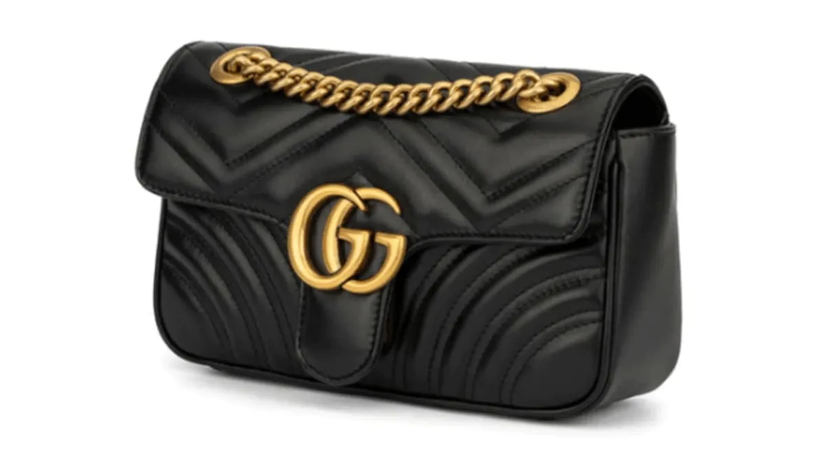 Gucci GG Marmont Mini Black Chevron Leather with Gold Chain 446744 DTDIT 1000