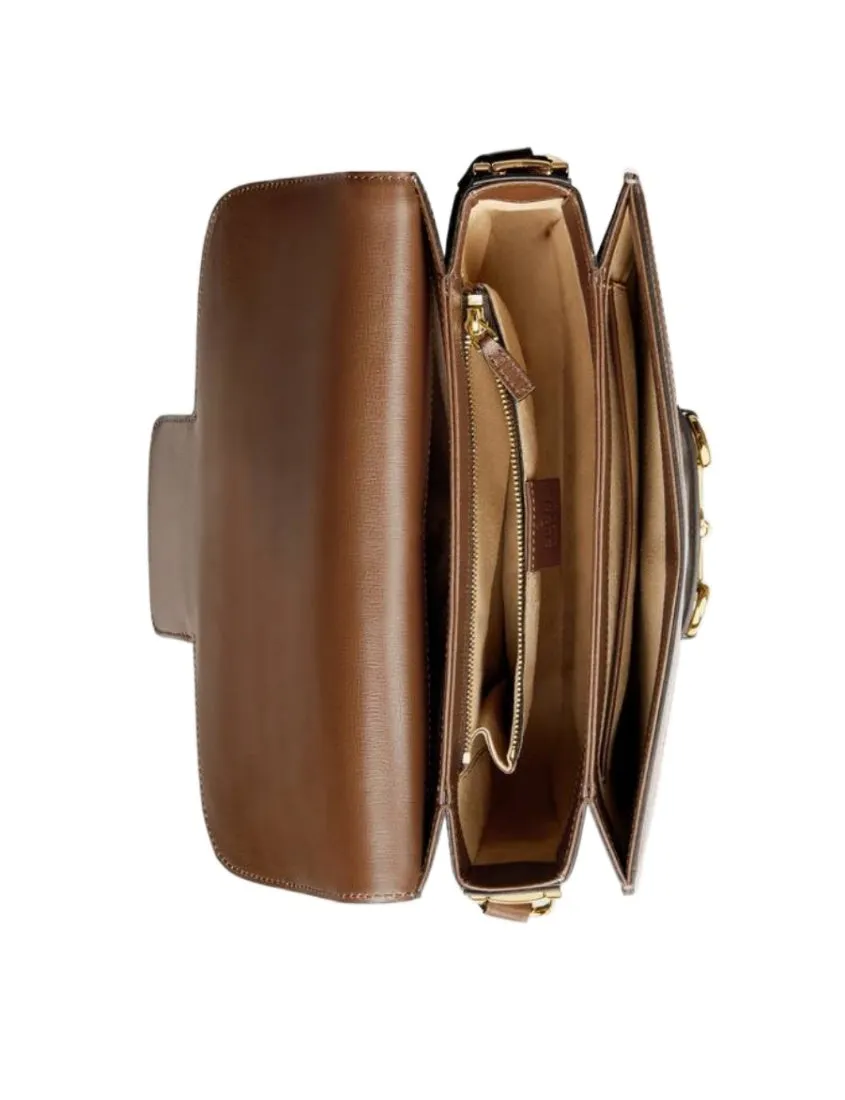 Gucci Horsebit 1955 logo print shoulder bag saddlebag gold buckle