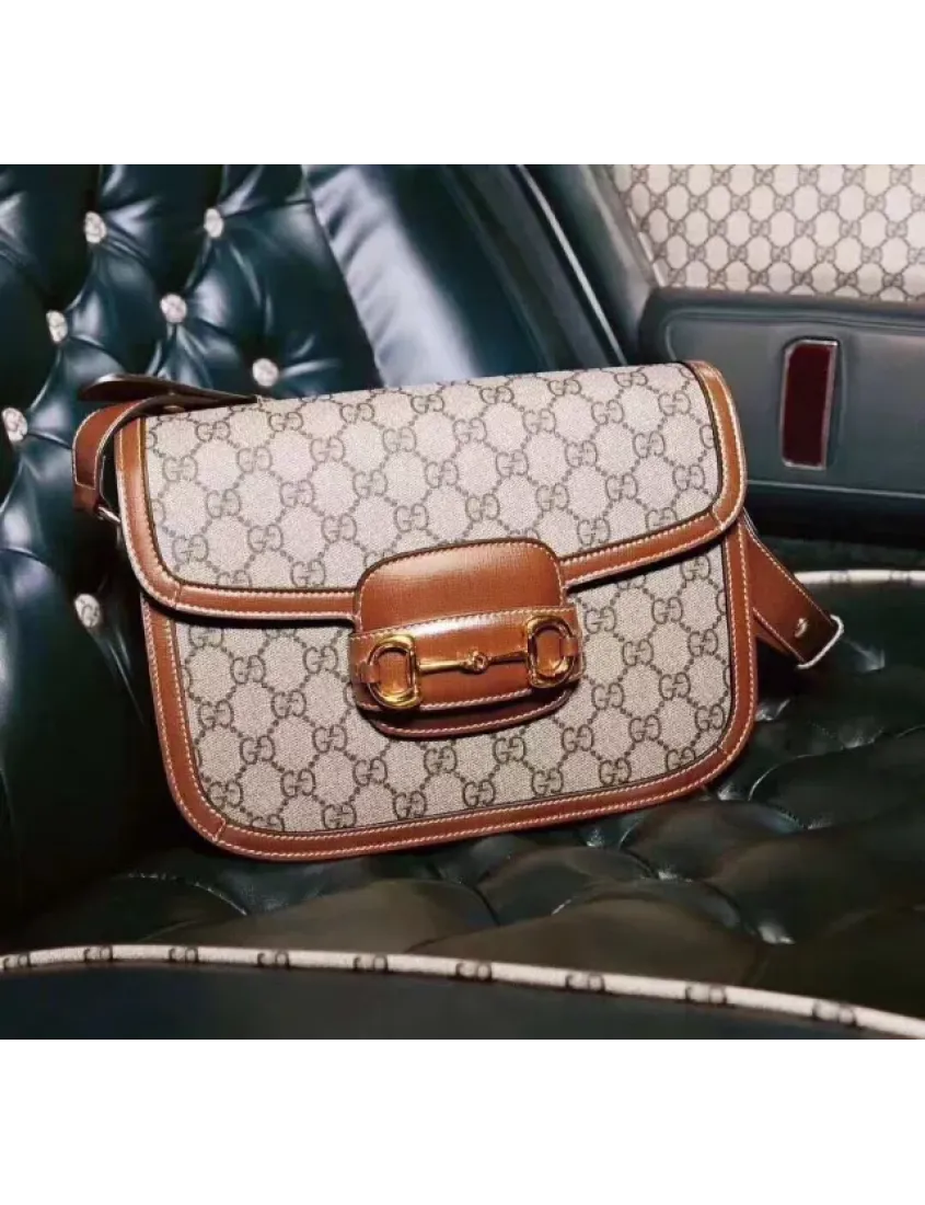 Gucci Horsebit 1955 logo print shoulder bag saddlebag gold buckle