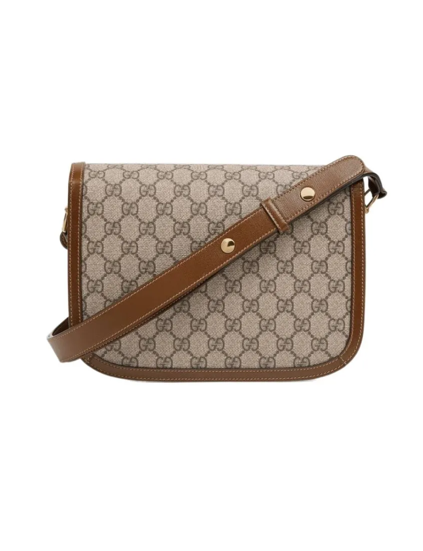 Gucci Horsebit 1955 logo print shoulder bag saddlebag gold buckle