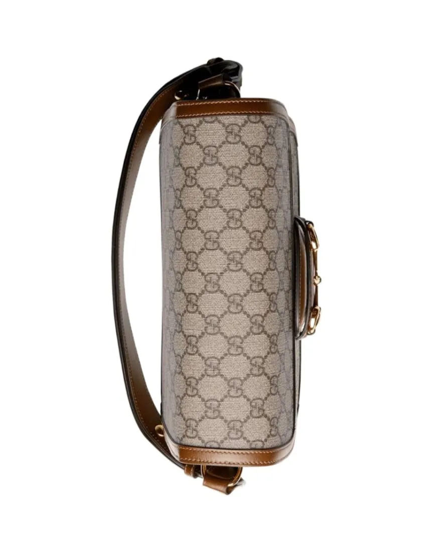 Gucci Horsebit 1955 logo print shoulder bag saddlebag gold buckle