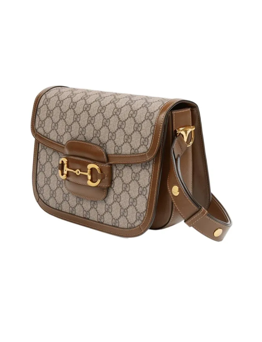 Gucci Horsebit 1955 logo print shoulder bag saddlebag gold buckle
