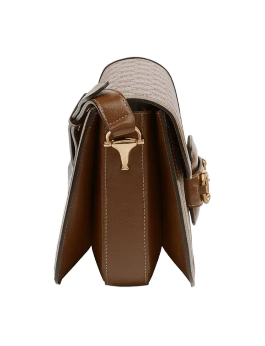 Gucci Horsebit 1955 logo print shoulder bag saddlebag gold buckle