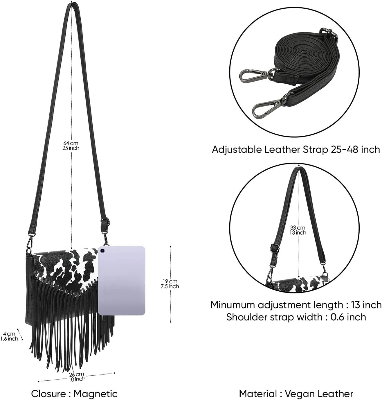 HDE Women's PU Leather Hobo Fringe Crossbody Tassel Purse Vintage Small Handbag