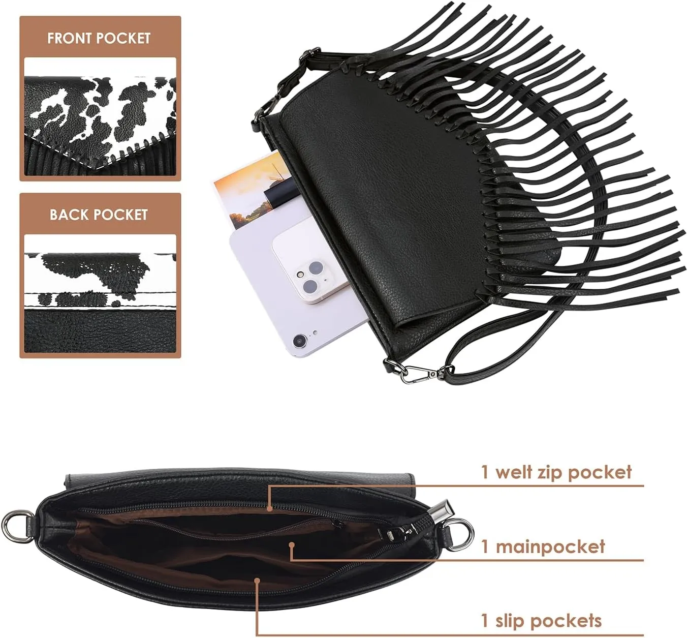HDE Women's PU Leather Hobo Fringe Crossbody Tassel Purse Vintage Small Handbag