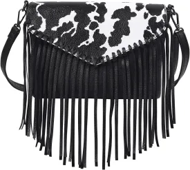 HDE Women's PU Leather Hobo Fringe Crossbody Tassel Purse Vintage Small Handbag
