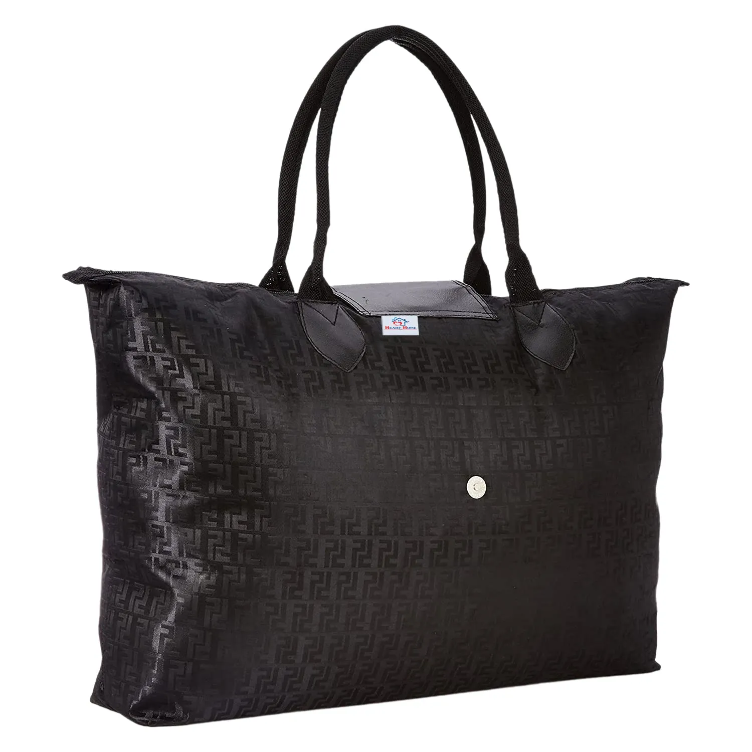 Heart Home Multiuses Designer Rexine Shopping Bags/Grocery Bag for Carry Grocery, Fruits, Vegetable with Handles (Black) 52HH3988