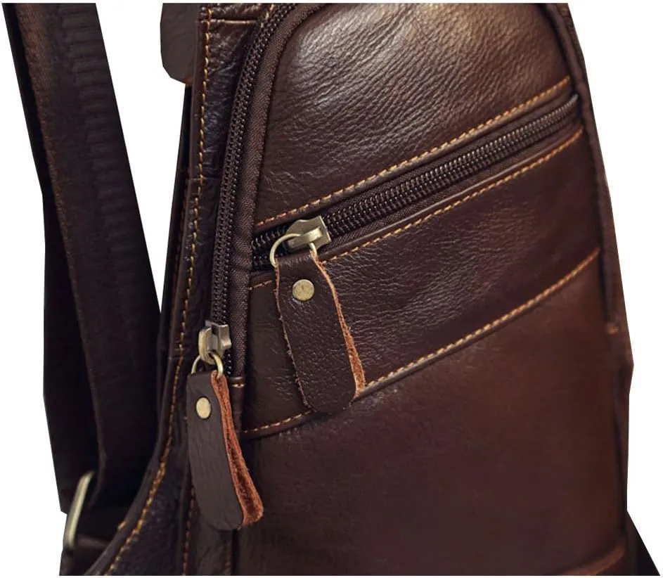 Hebetag Leather Sling Bag Crossbody Backpack for Men Women Travel Outdoor Camping