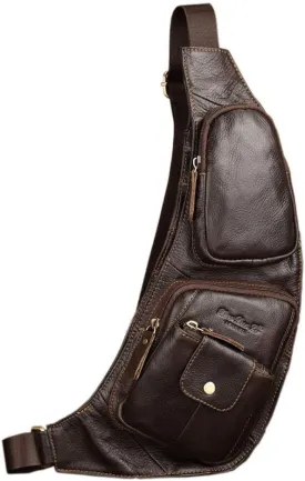 Hebetag Leather Sling Bag Crossbody Backpack for Men Women Travel Outdoor Camping
