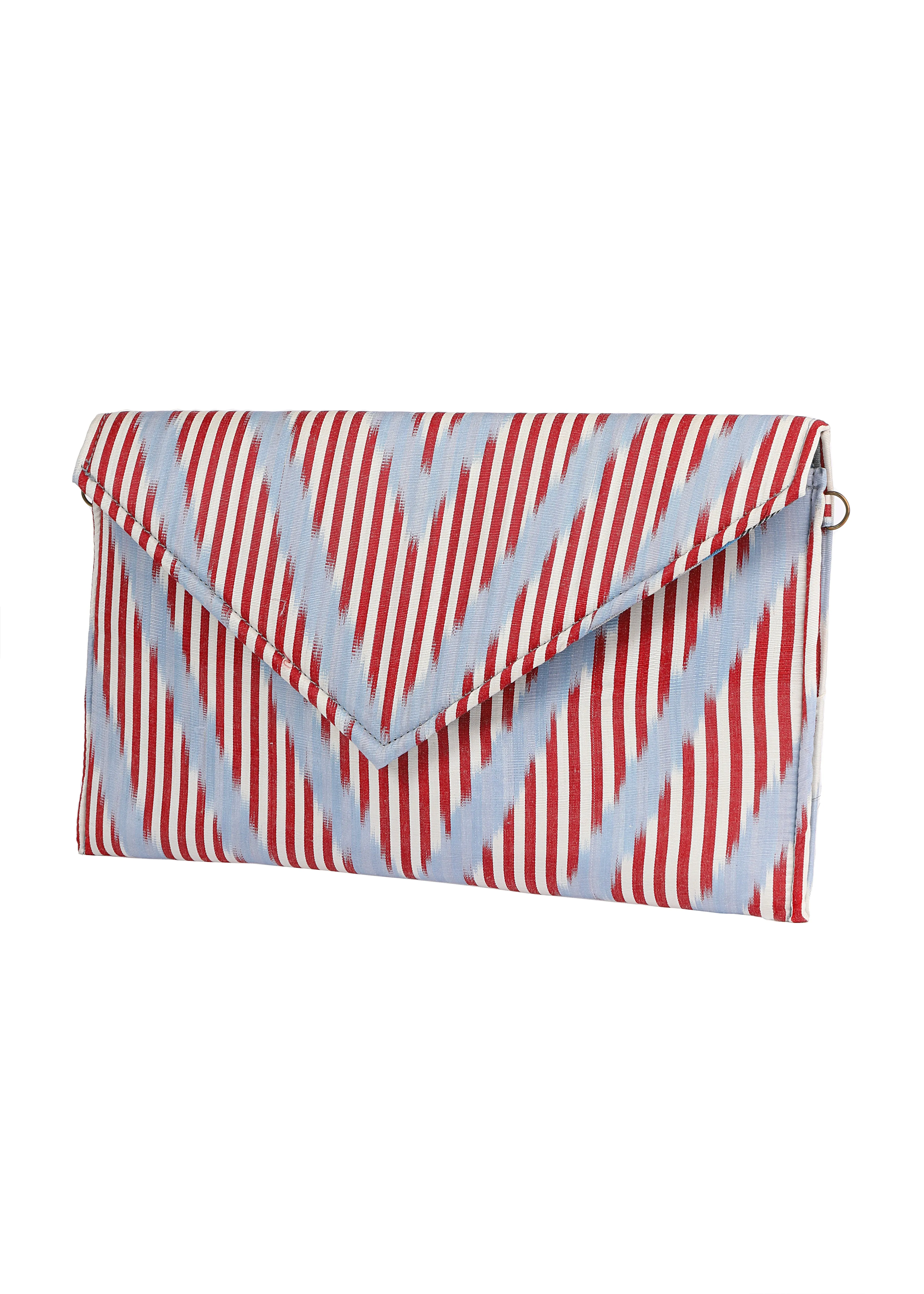 Hyannis Silk Ikat Envelope Clutch - Red, White, French Blue - Large