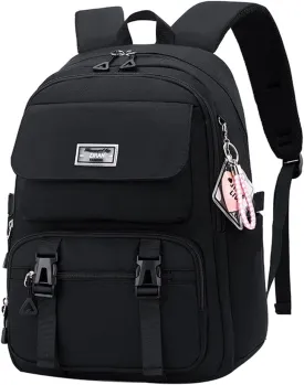 JiaYou Teen Girls Casual Backpack High Middle School Daypack Women Daily Travel Laptop Bag (2# Black, 26 Liters)