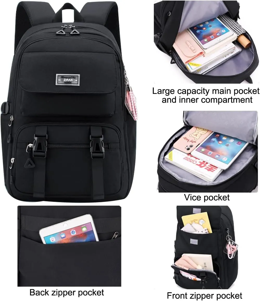 JiaYou Teen Girls Casual Backpack High Middle School Daypack Women Daily Travel Laptop Bag (2# Black, 26 Liters)