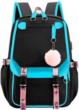 JiaYou Teenage Girls' Backpack Middle School Students Bookbag Outdoor Daypack with USB Charge Port (21 Liters, Light Blue)