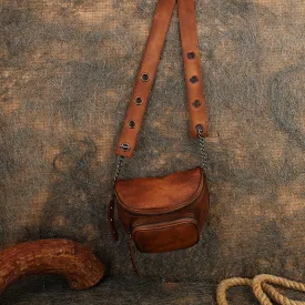 Ladies Brown Leather Cross Shoulder Purse Leather Saddle Bags For Women