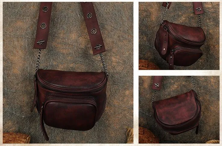 Ladies Brown Leather Cross Shoulder Purse Leather Saddle Bags For Women