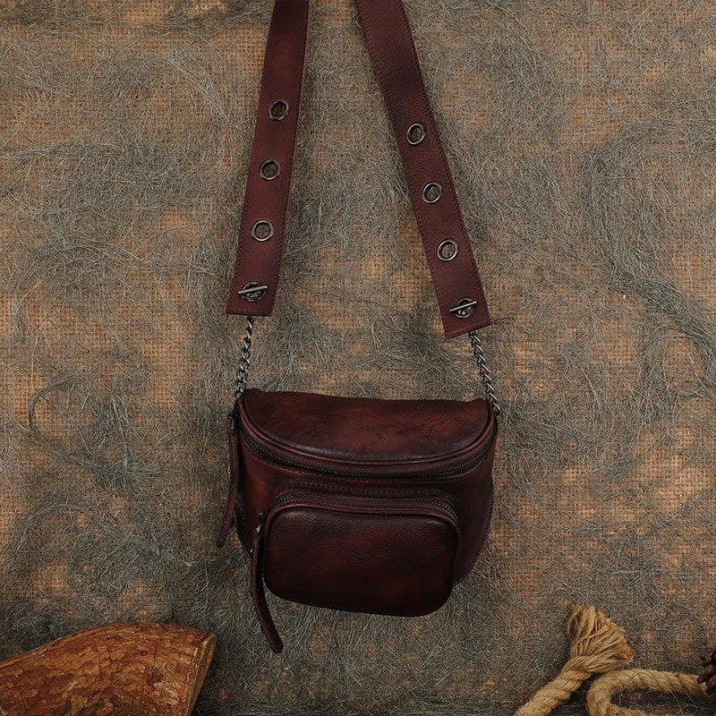 Ladies Brown Leather Cross Shoulder Purse Leather Saddle Bags For Women