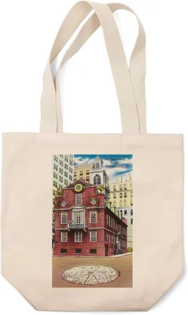 Lantern Press Boston, Massachusetts, Exterior View of Old State House (100% Cotton Canvas Reusable Tote Bag)