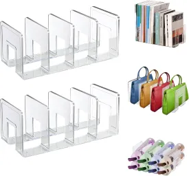 Lemical Clear Acrylic File Sorter 2 Pack Handbag Clutch Purse Organizer Acrylic Shelf Divider Drawer Organizers for Clothes Pouch Notebooks Stand Bookshelf Cooking Utensil (2Pack-4Sections)
