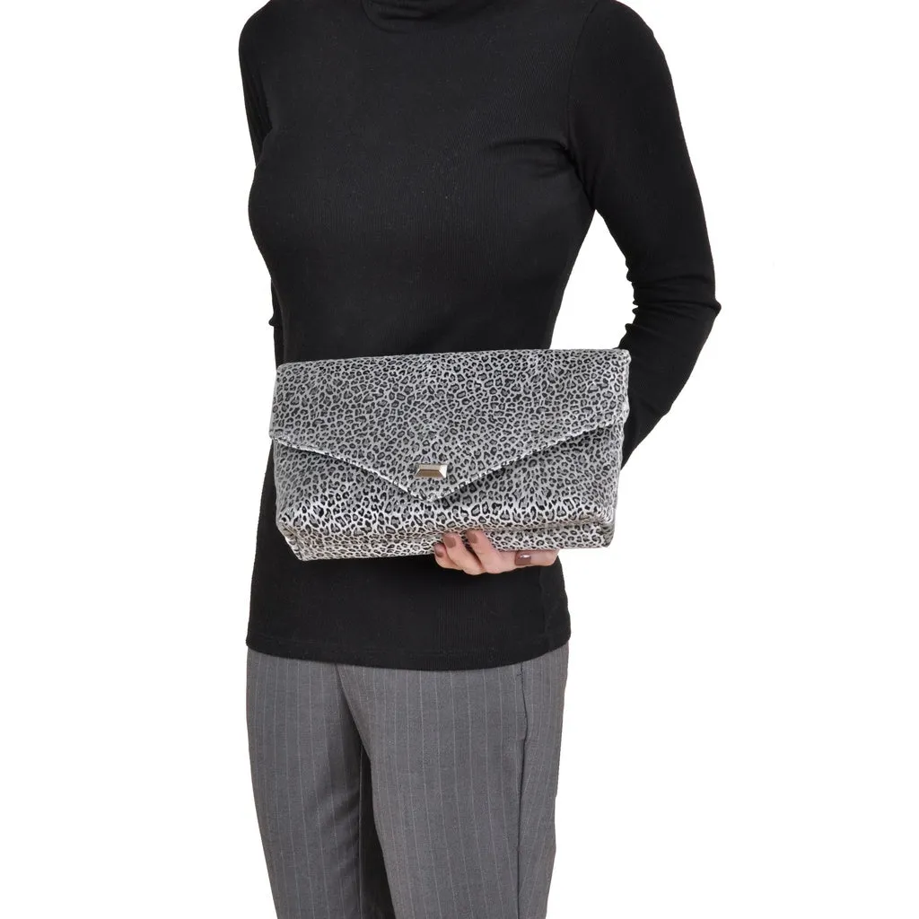 Leopard Silver envelope clutch
