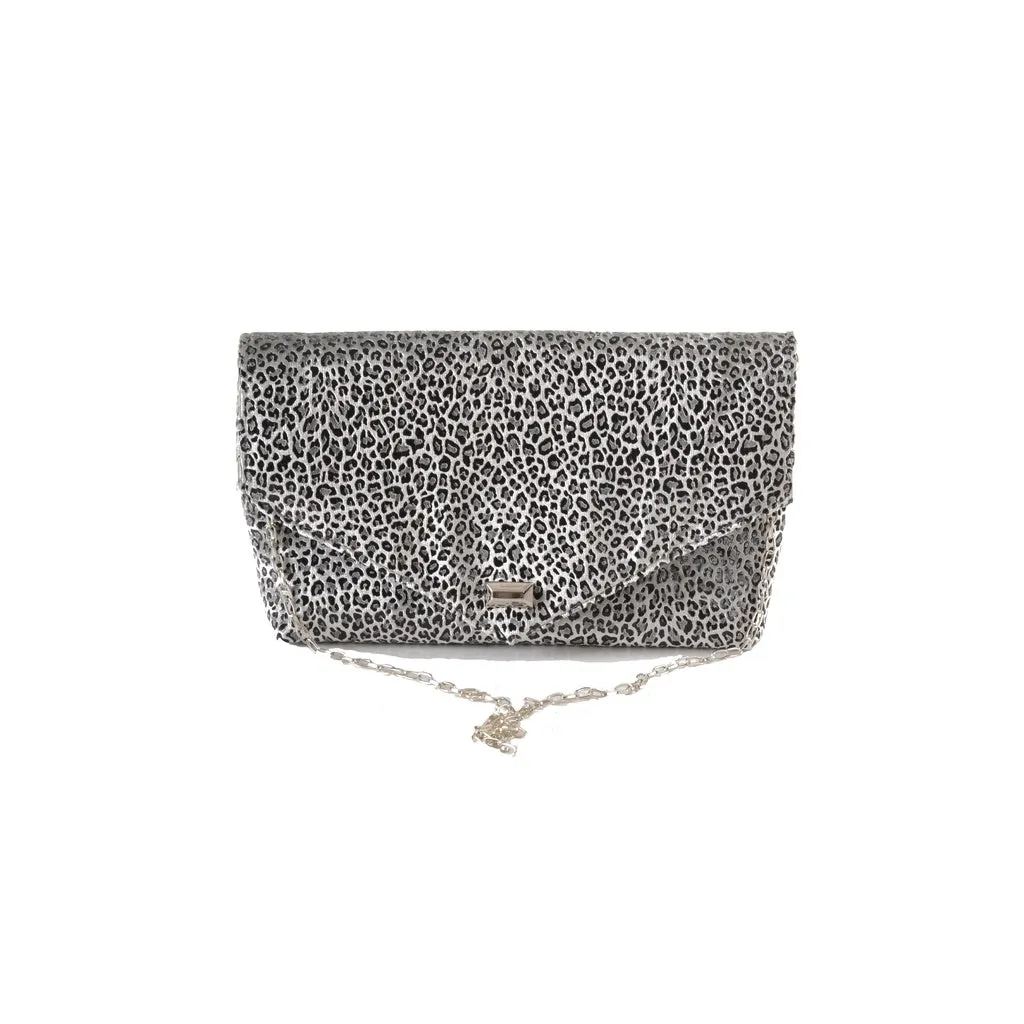 Leopard Silver envelope clutch