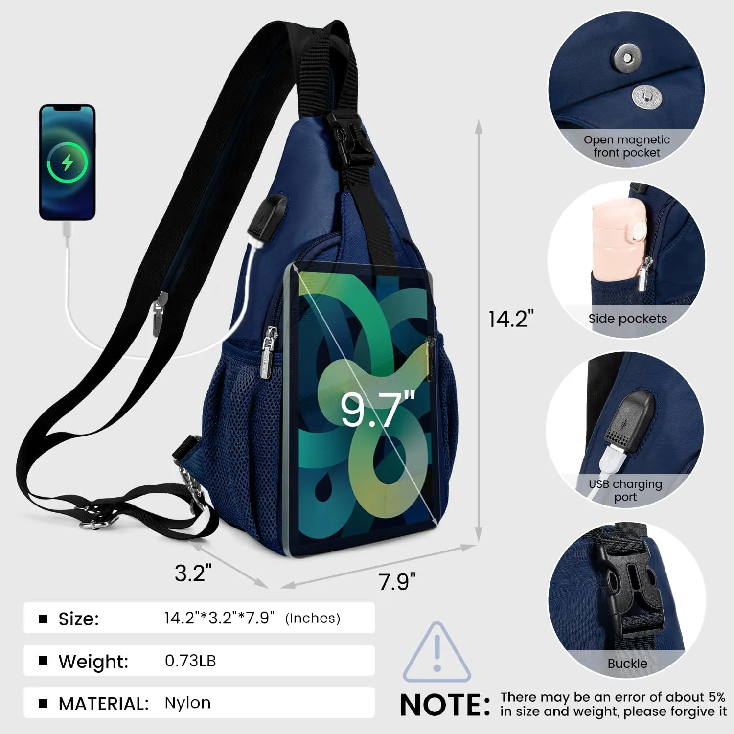 LOVEVOOK Sling Bag for Women Casual Daypack Nylon Crossbody Sling Backpack Travel Shoulder Bag Hiking Daypack