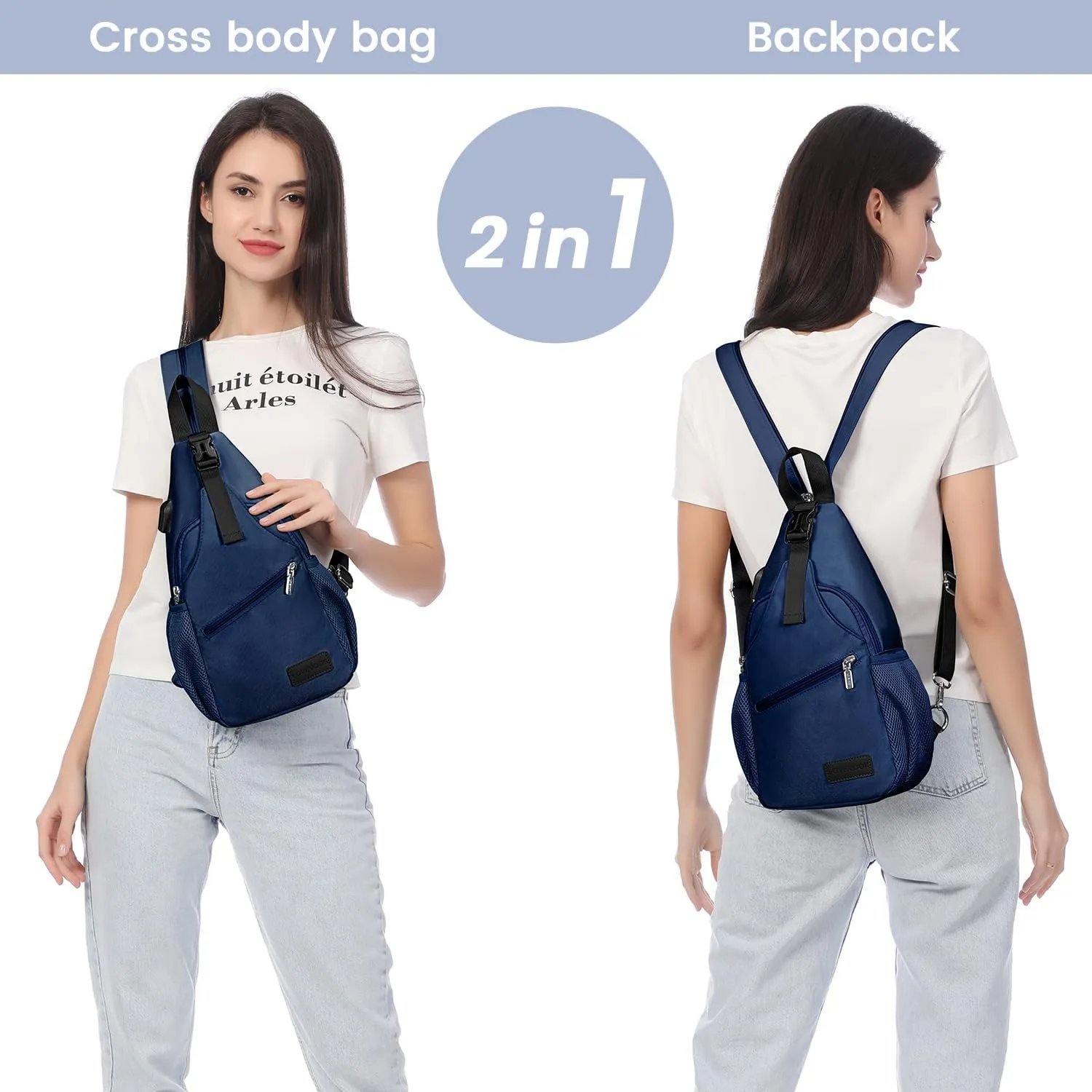 LOVEVOOK Sling Bag for Women Casual Daypack Nylon Crossbody Sling Backpack Travel Shoulder Bag Hiking Daypack