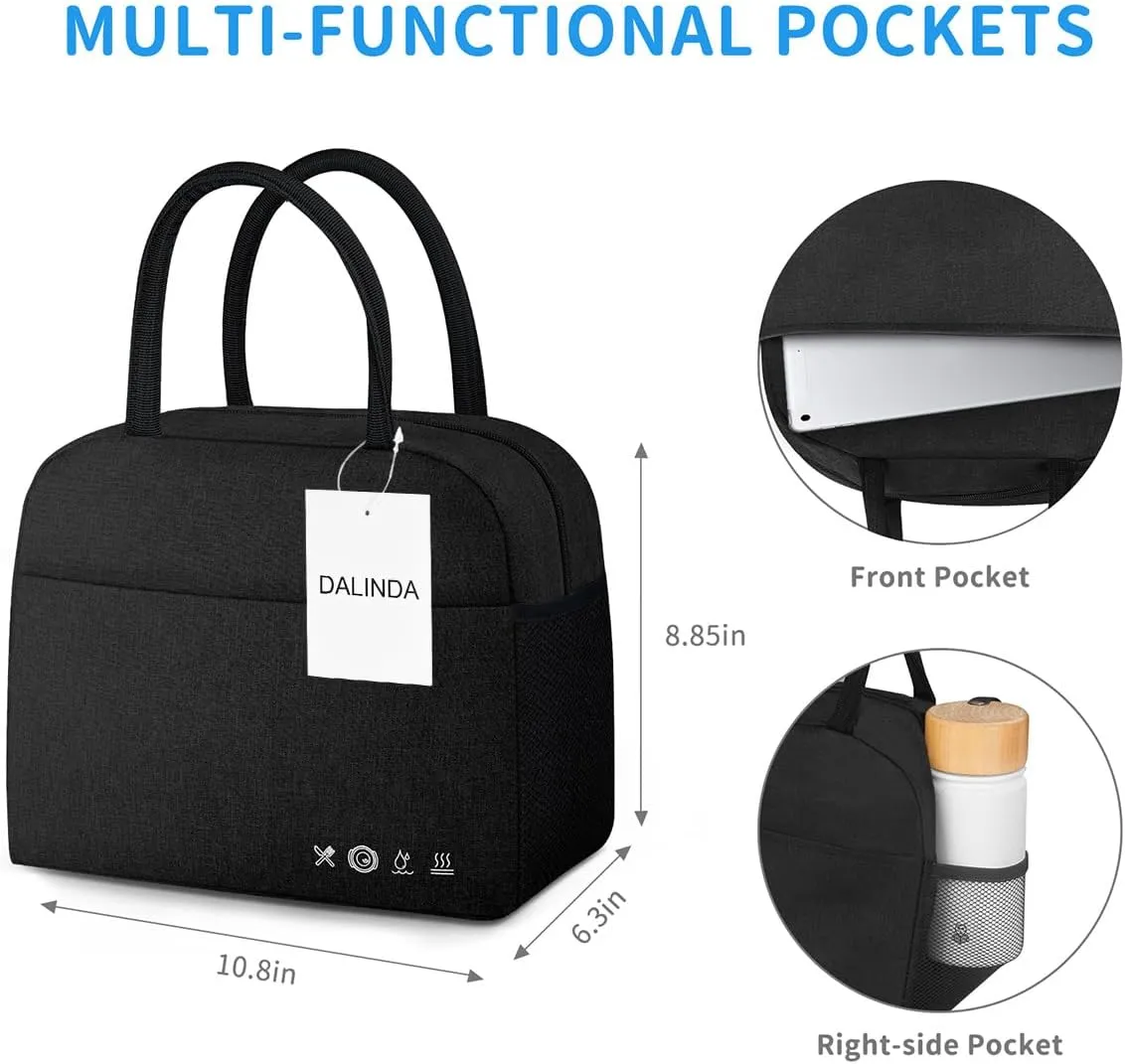 Lunch Bag Lunch Box for Women Men Reusable Insulated Lunch Bags for Adults,Water-Resistant Cute Cooler Lunch Tote Bag, Large Capacity for Work Travel Picnic,Black