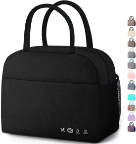 Lunch Bag Lunch Box for Women Men Reusable Insulated Lunch Bags for Adults,Water-Resistant Cute Cooler Lunch Tote Bag, Large Capacity for Work Travel Picnic,Black
