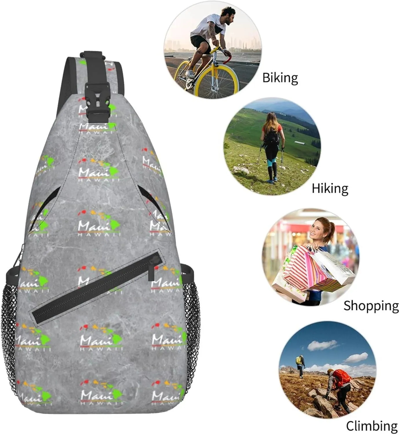 Maui Hawaiian Islands Sling Bag Crossbody Backpack Shoulder Casual Daypack Bag for Men Women