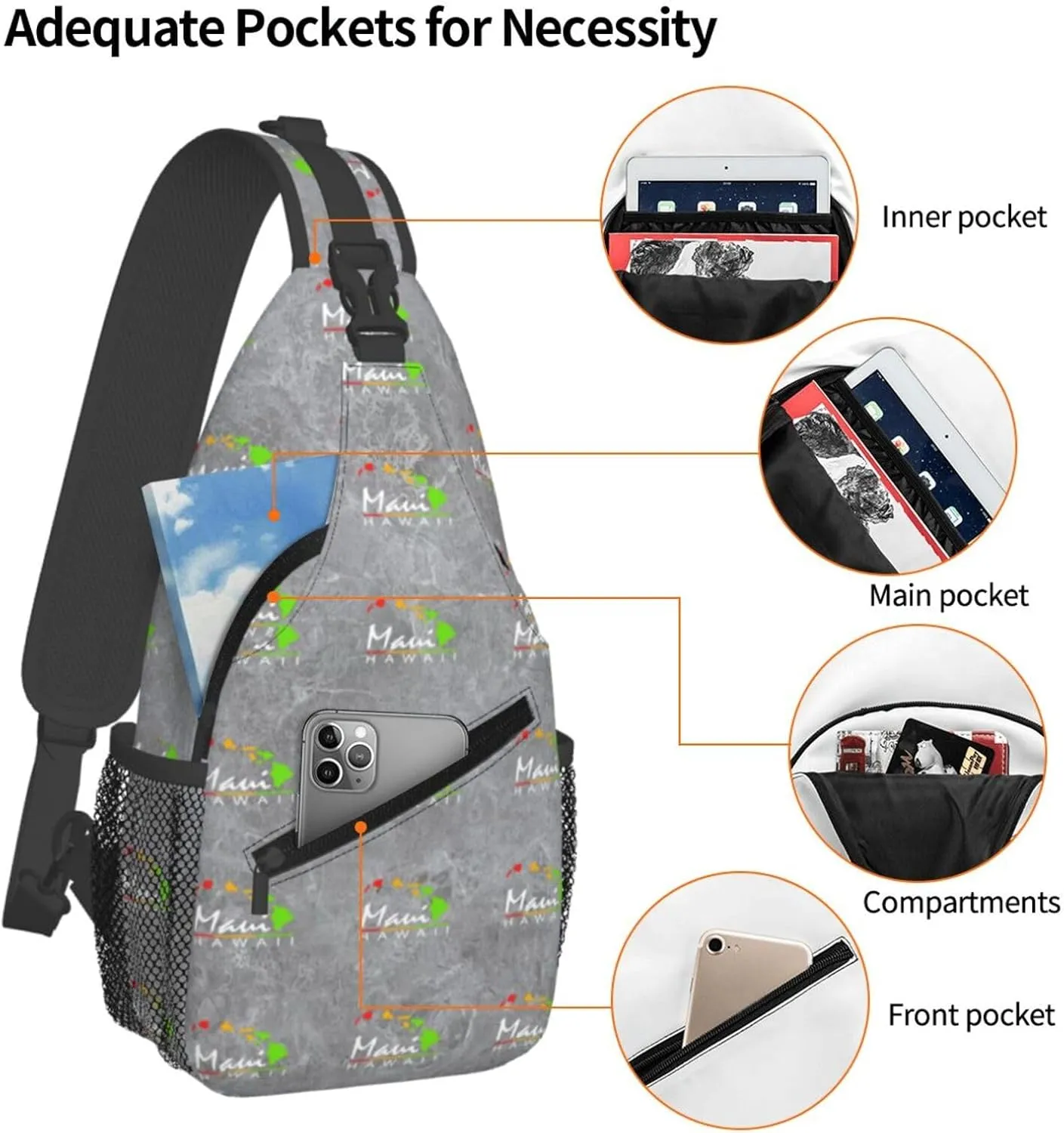 Maui Hawaiian Islands Sling Bag Crossbody Backpack Shoulder Casual Daypack Bag for Men Women