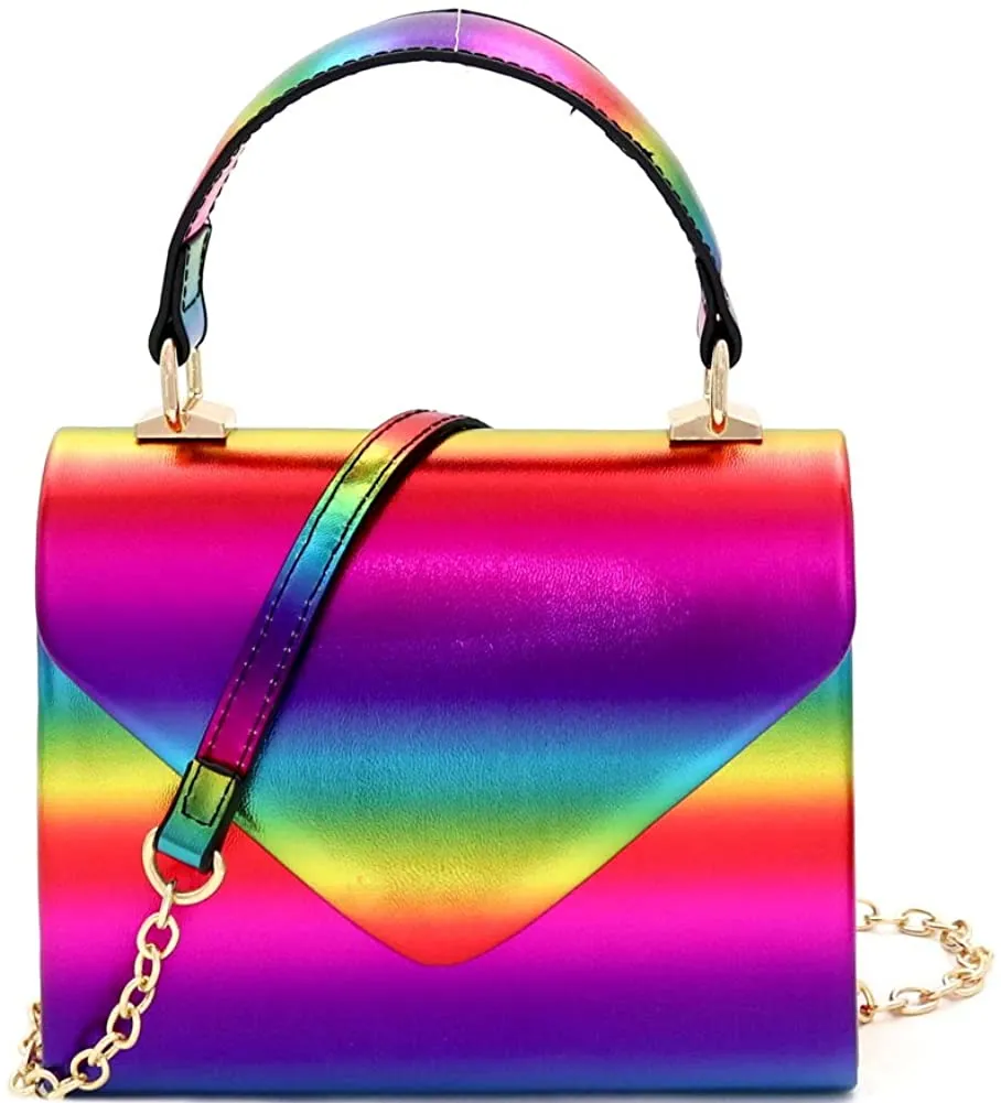 Mini Retro Neon Pink Box Flap leather Satchel Crossbody Handbag